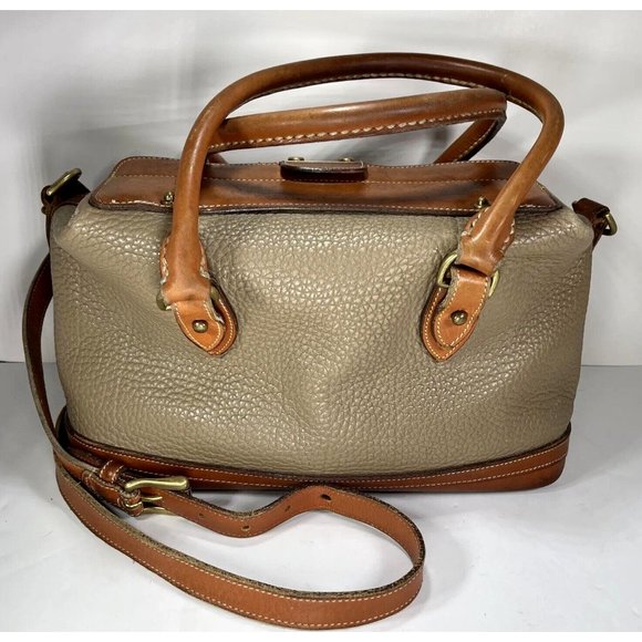 Dooney & Bourke Vintage Beige Leather Satchel Doctor Shoulder Bag- Distressed - Picture 2 of 12